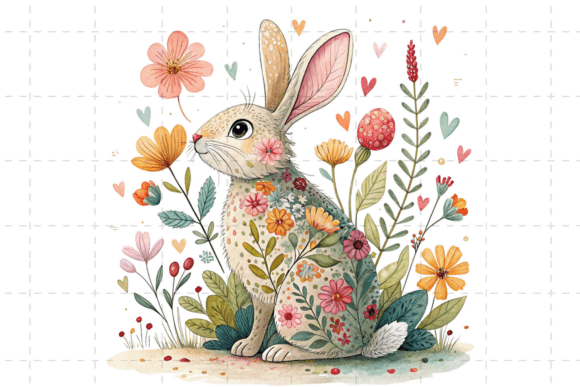 Download Cute Easter Bunny with Flowers PNG - Premium Resources