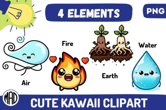 Download Cute Kawaii Clipart Four Elements PNG - Cute kawaii clipart Collection