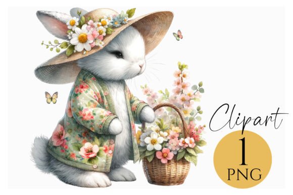 Download Spring Bunny with Flowers PNG - Premium Resources
