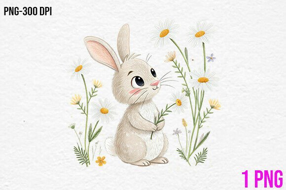 Download Cute Bunny with Flowers PNG - Premium Resources